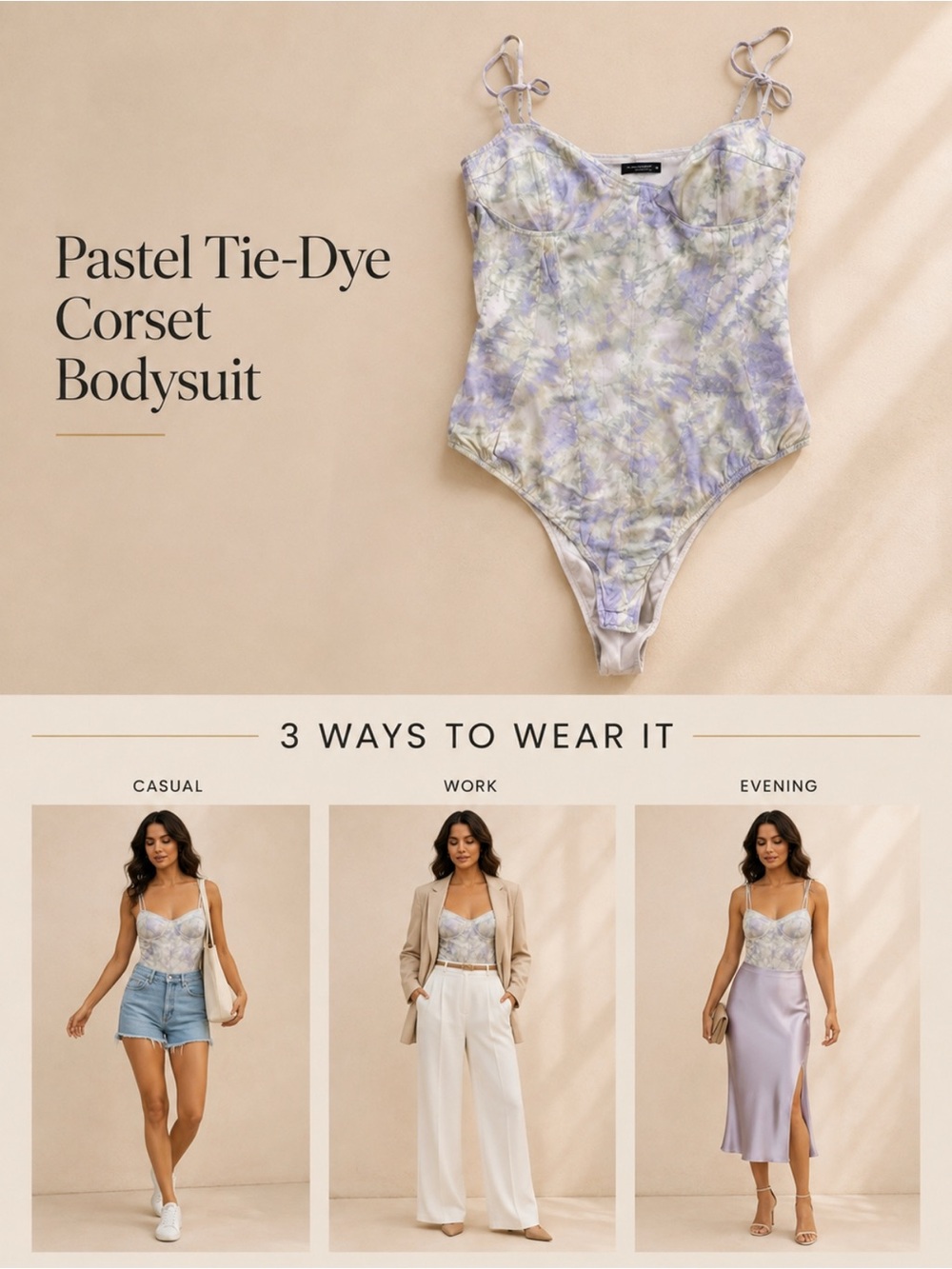 Pastel Tie-Dye Corset Bodysuit | Lavender & Sage | Size Medium | Like New
